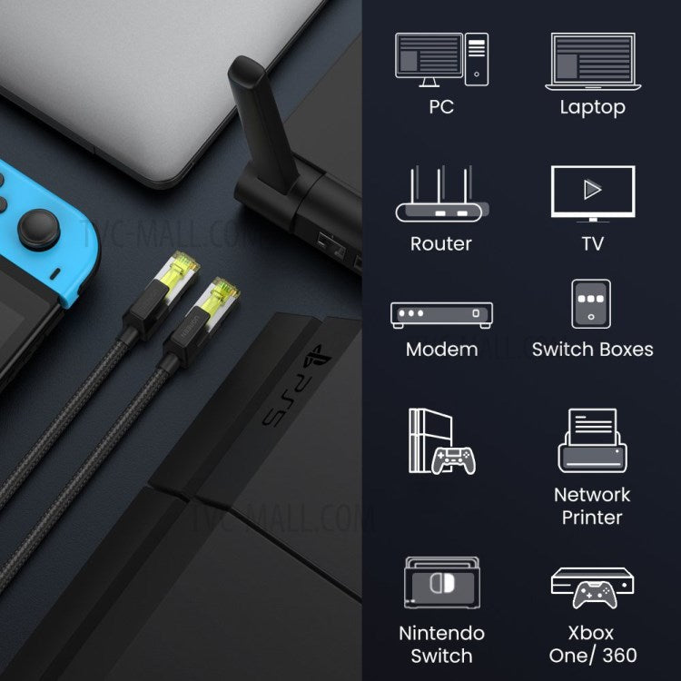 UGREEN 80421 Cat7 RJ45 Ethernet Cable 10Gbps High Speed Computer Router LAN Network Connection Cable - 1m