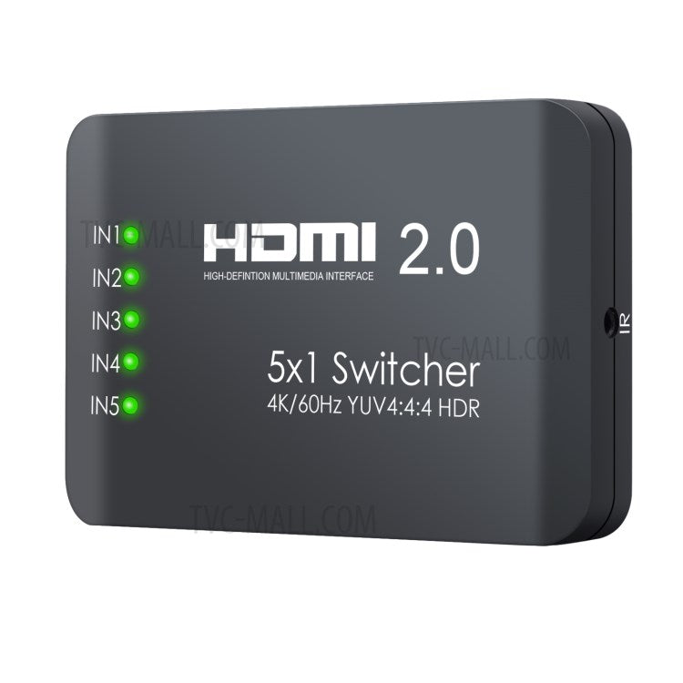 5 Input 1 Output 4K HDMI Switcher Hub YUV 4:4:4 HDR HDMI 2.0 Switcher Adapter with IR Receiver Remote Control