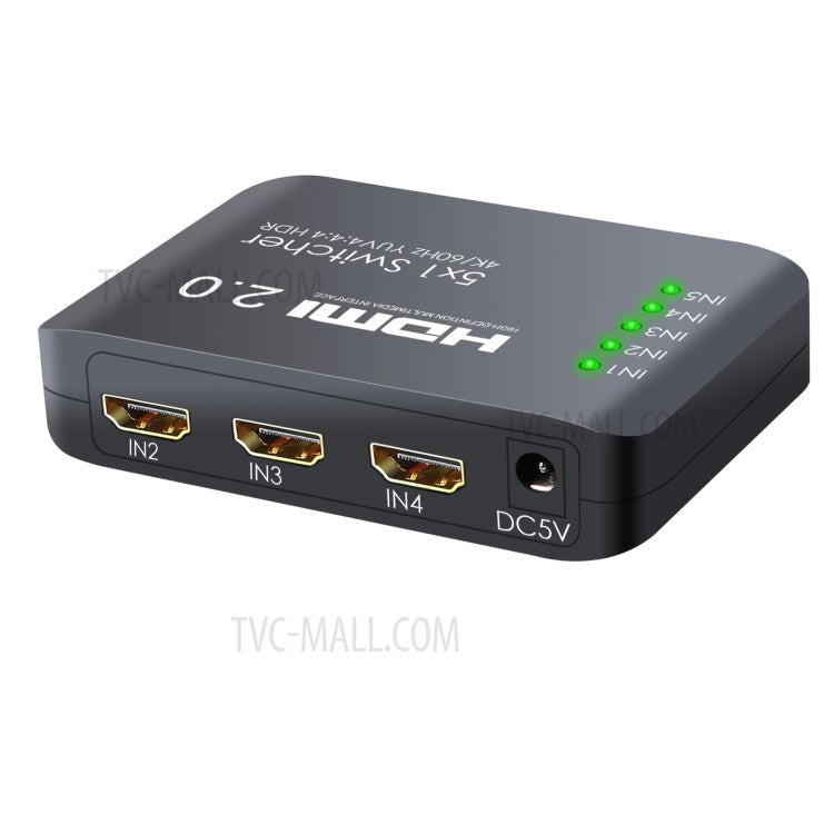 5 Input 1 Output 4K HDMI Switcher Hub YUV 4:4:4 HDR HDMI 2.0 Switcher Adapter with IR Receiver Remote Control