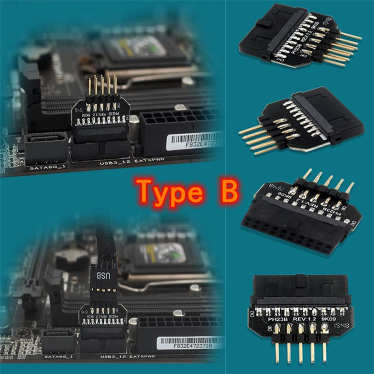 PH23B Motherboard USB2.0 9Pin Male to USB3.0 19Pin Female Front Panel Plug-in Connector Adapter Converter
