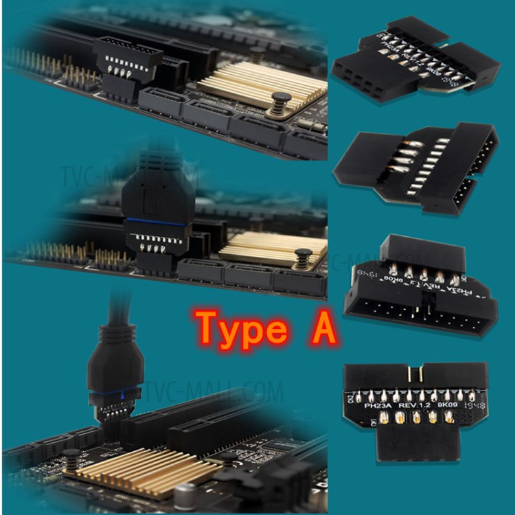 PH23A USB2.0 9Pin Female to USB3.0 19Pin Male Adapter Front Panel Plug-in Connector Converter for Computer Motherboard