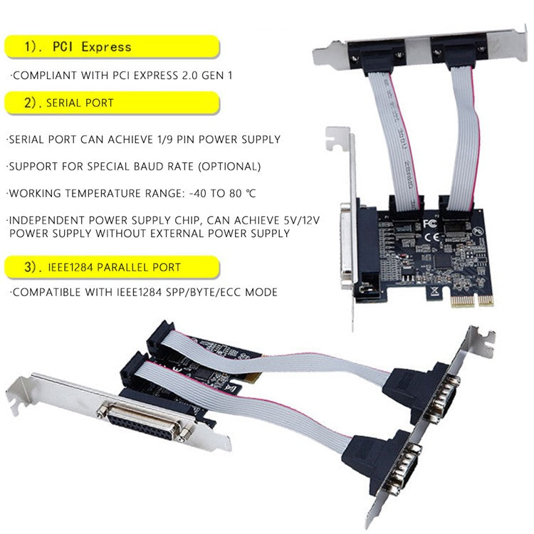 TXB076 ASIX / AX99100 Chip Pcie 1 Parallel to 2 Serial COM Port RS232 to 9-pin Expansion Card