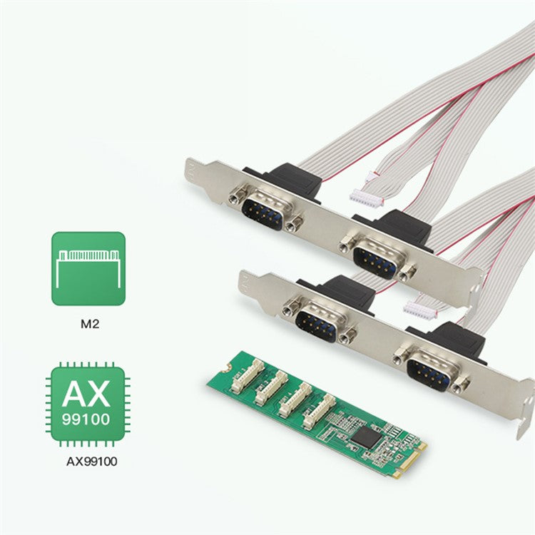 TXB179 COM Port M KEY Adapter Card DB9 Pin Expansion Card M.2 to 4X RS232 Serial Port Card