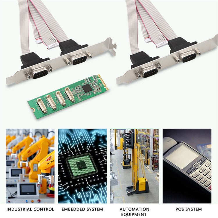 TXB179 COM Port M KEY Adapter Card DB9 Pin Expansion Card M.2 to 4X RS232 Serial Port Card