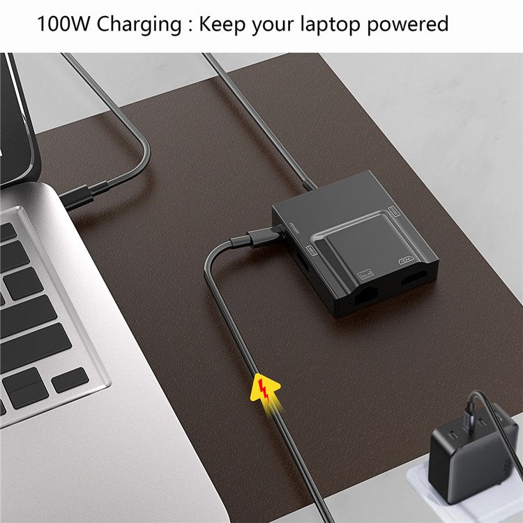 NK-3057HDMI USB-C Hub Adapter to 2xUSB 3.0+HD+Type-C+RJ45 Converter for Laptop