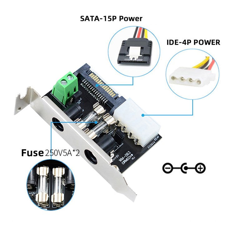 PW-030 Dual DC5.5mm 12V / 5V Output Power System Intelligent Control Management System Power Card with PCI-E Bracket