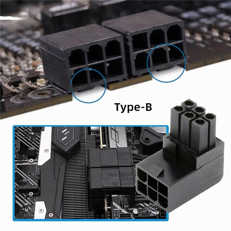 PW-021 2Pcs / Set ATX 6Pin Male to Female 90 Degree Up Down Angled Power Header Adapter for GPU Graphics Card