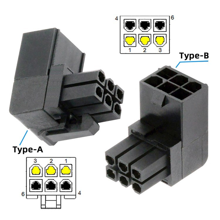 PW-021 2Pcs / Set ATX 6Pin Male to Female 90 Degree Up Down Angled Power Header Adapter for GPU Graphics Card