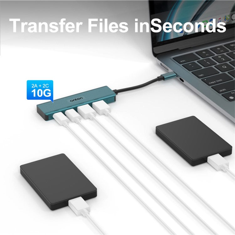 ONTEN UC622 15cm Cable Type-C to 2USB+2Type-C Ports 10Gbps USB Hub Splitter Laptop Phone Adapter - Grey