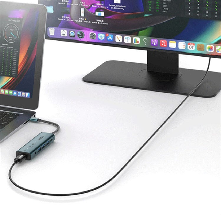 ONTEN UC123+ 15cm Cable Type-C to HD+3xUSB3.0+USB-C+3.5mm Ports USB Hub Adapter with Buttons - Green