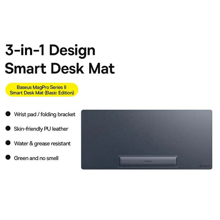 BASEUS Magpro Series II 770x340mm Smart Desk Mat PU Leather Waterproof Computer Desktop Pad, Basic Edition - Black