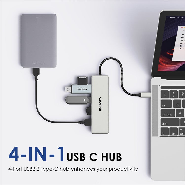WAVLINK UH30420 Aluminum Alloy USB Hub 4-Port 10Gbps High Speed ??USB3.2 Gen2 Distributor