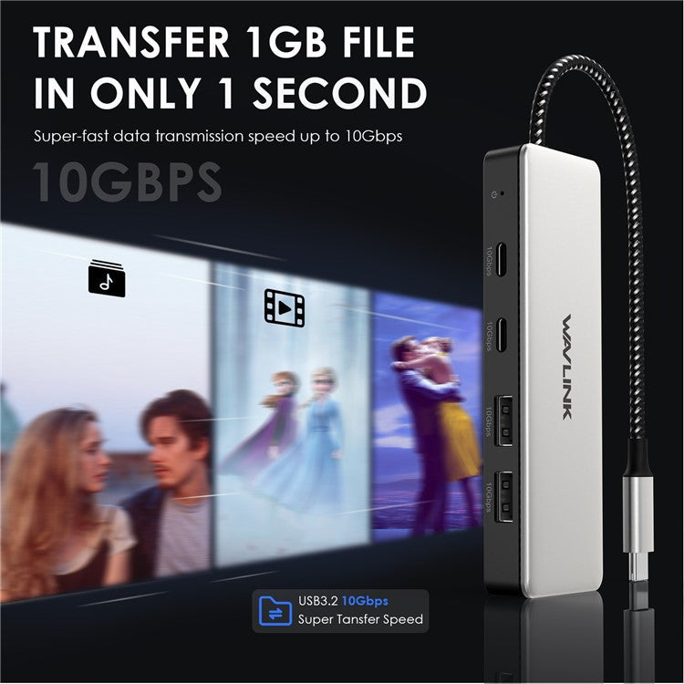 WAVLINK UH30420 Aluminum Alloy USB Hub 4-Port 10Gbps High Speed ??USB3.2 Gen2 Distributor