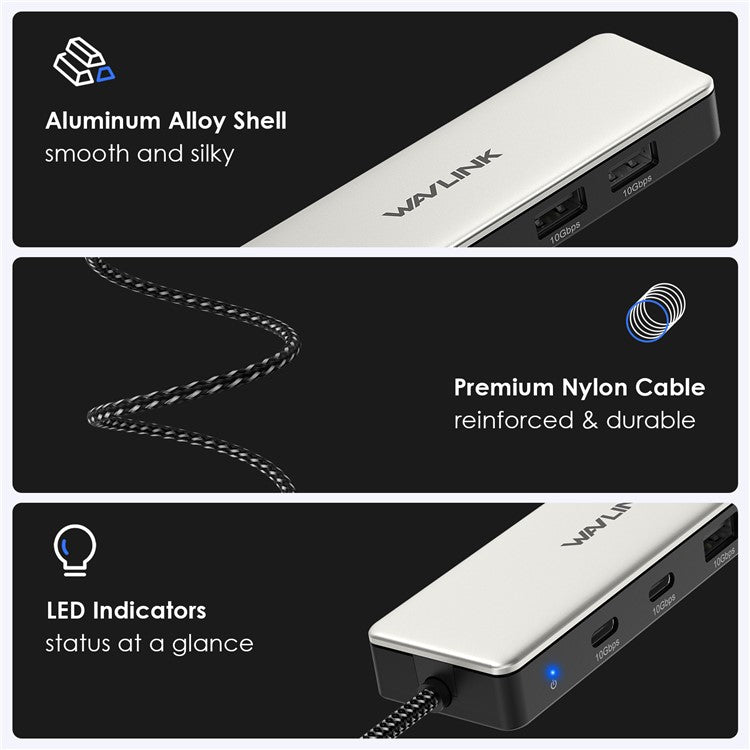 WAVLINK UH30420 Aluminum Alloy USB Hub 4-Port 10Gbps High Speed ??USB3.2 Gen2 Distributor