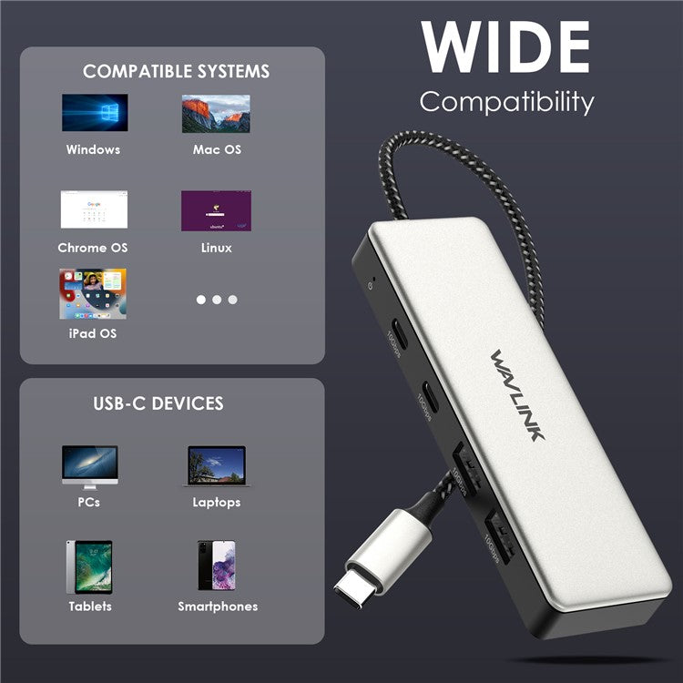 WAVLINK UH30420 Aluminum Alloy USB Hub 4-Port 10Gbps High Speed ??USB3.2 Gen2 Distributor