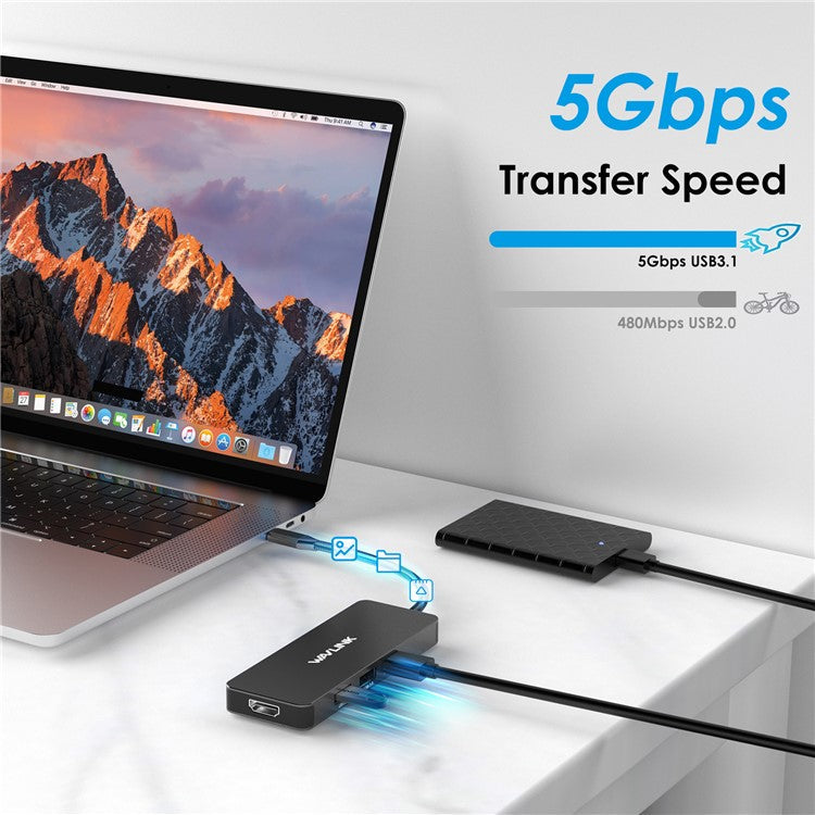 WAVLINK UHP3416 7-in-1 USB-C to 4K HD 100W PD Charging SD / TF Card Reader Docking Station - Black