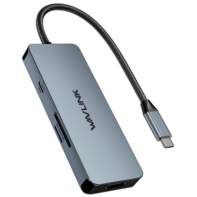 WAVLINK UHP3416 7-in-1 USB-C to 4K HD 100W PD Charging SD / TF Card Reader Docking Station - Grey