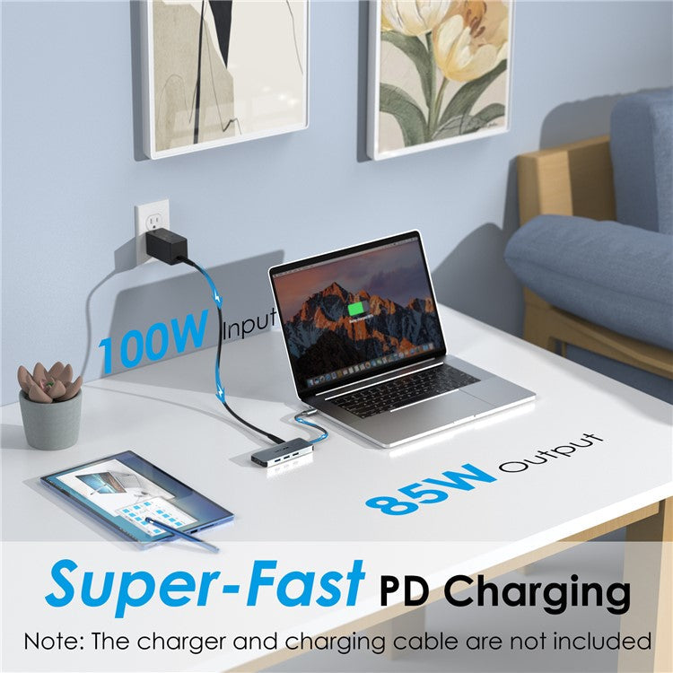 WAVLINK UHP3416 7-in-1 USB-C to 4K HD 100W PD Charging SD / TF Card Reader Docking Station - Grey