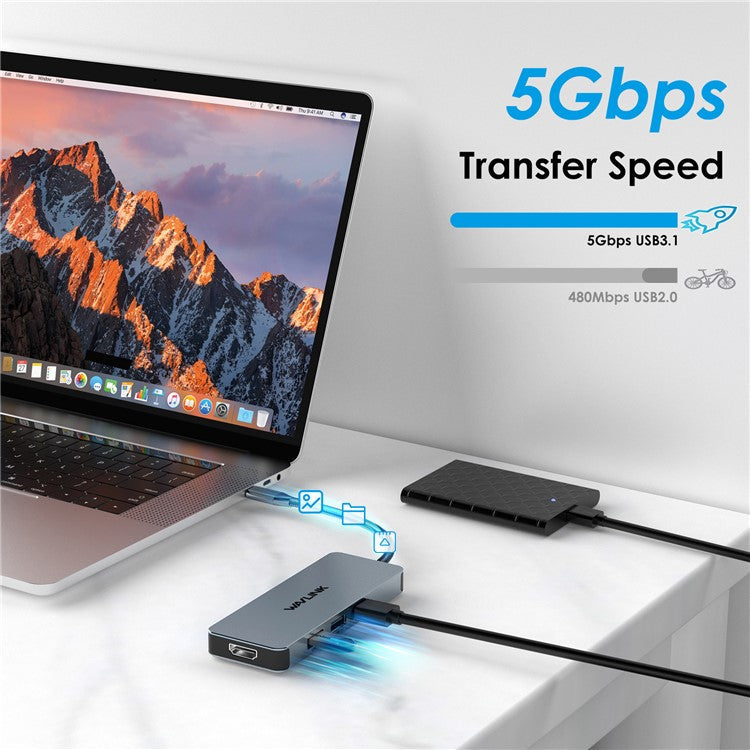 WAVLINK UHP3416 7-in-1 USB-C to 4K HD 100W PD Charging SD / TF Card Reader Docking Station - Grey