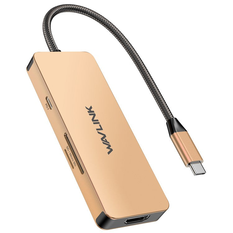 WAVLINK UHP3416 7-in-1 USB-C to 4K HD 100W PD Charging SD / TF Card Reader Docking Station - Rose Gold