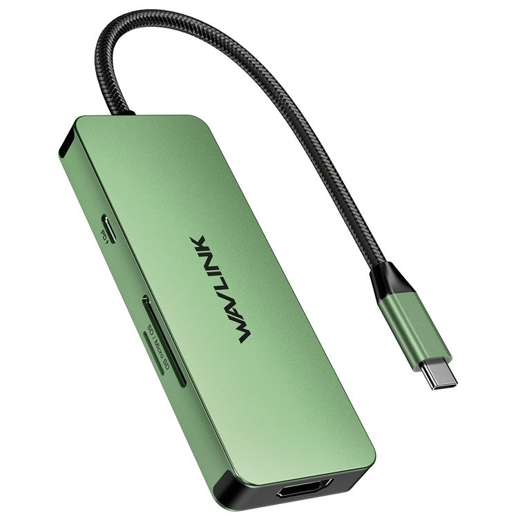 WAVLINK UHP3416 7-in-1 USB-C to 4K HD 100W PD Charging SD / TF Card Reader Docking Station - Blackish Green