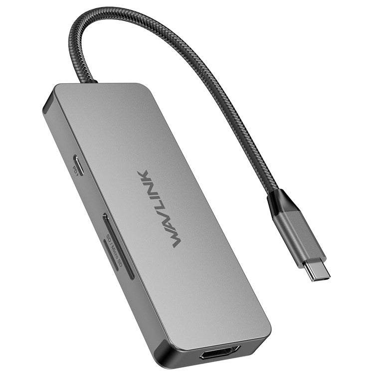 WAVLINK UHP3416 7-in-1 USB-C to 4K HD 100W PD Charging SD / TF Card Reader Docking Station - Dark Grey
