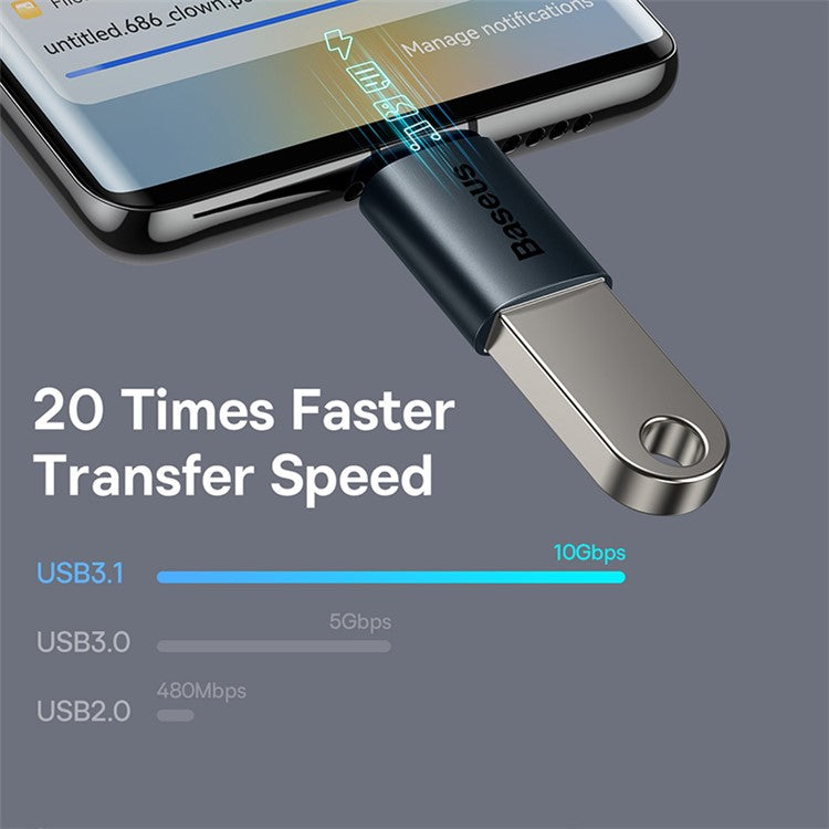 BASEUS Ingenuity Series Mini OTG Adapter Type-C Male to USB-A 3.1 Female Converter - Blue
