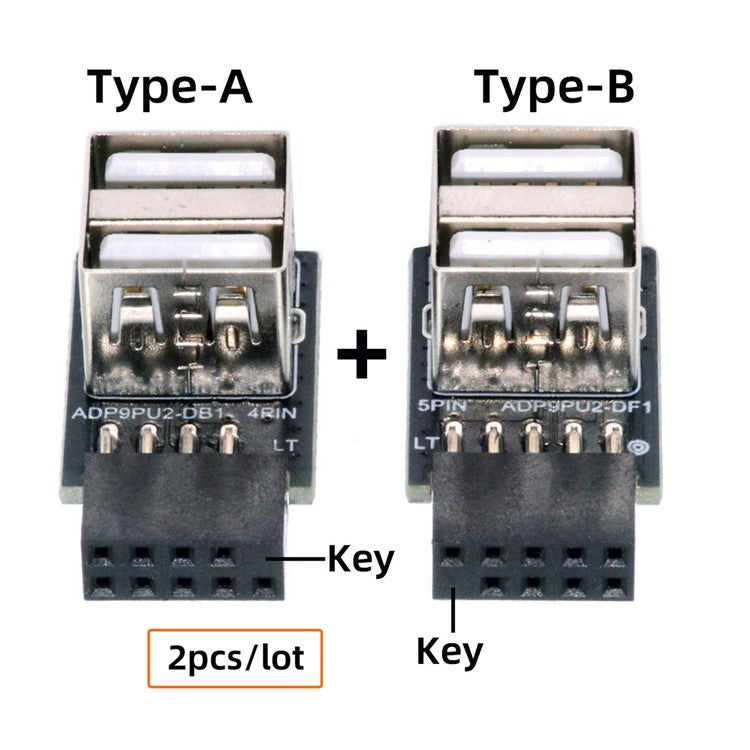 U2-029-AF002 2Pcs / Set 9Pin 10Pin Motherboard Female Header to Dual USB 2.0 Female Adapter Horizontal Type