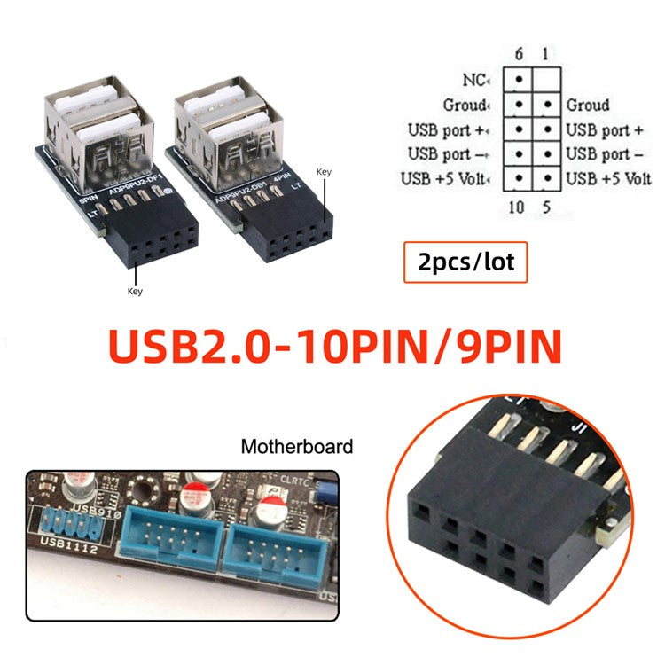 U2-029-AF002 2Pcs / Set 9Pin 10Pin Motherboard Female Header to Dual USB 2.0 Female Adapter Horizontal Type