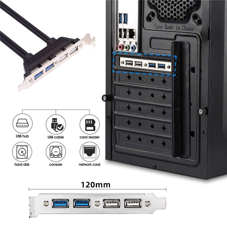 U3-066-U2 Internal Four USB2.0 & USB 3.0 Female Mount Panel to Motherboard 9-pin 19-pin 20-pin Baffle Cable