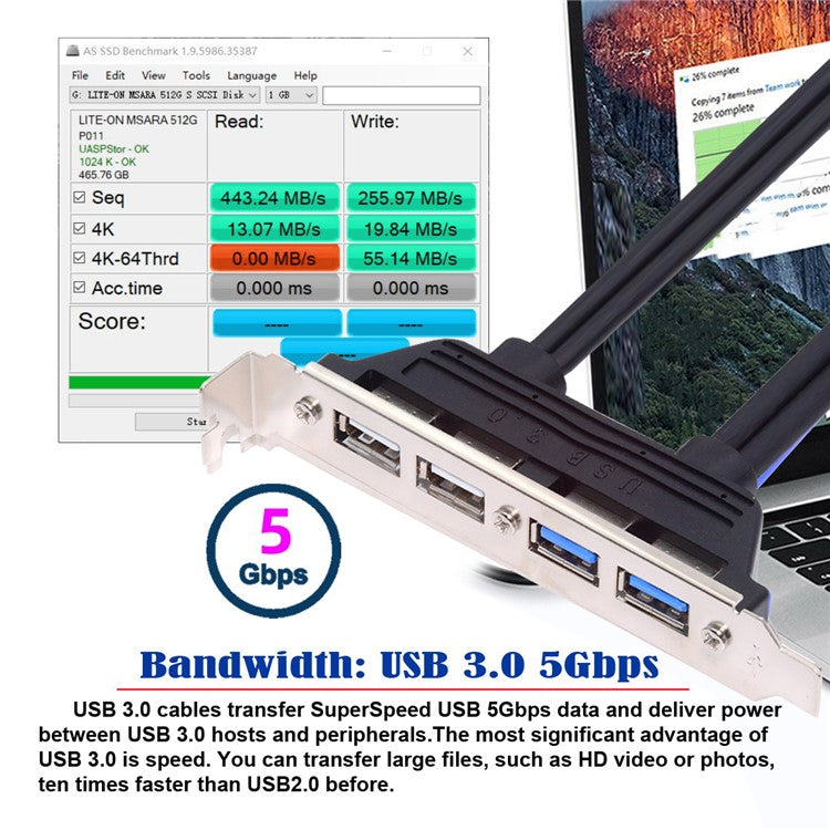 U3-066-U2 Internal Four USB2.0 & USB 3.0 Female Mount Panel to Motherboard 9-pin 19-pin 20-pin Baffle Cable