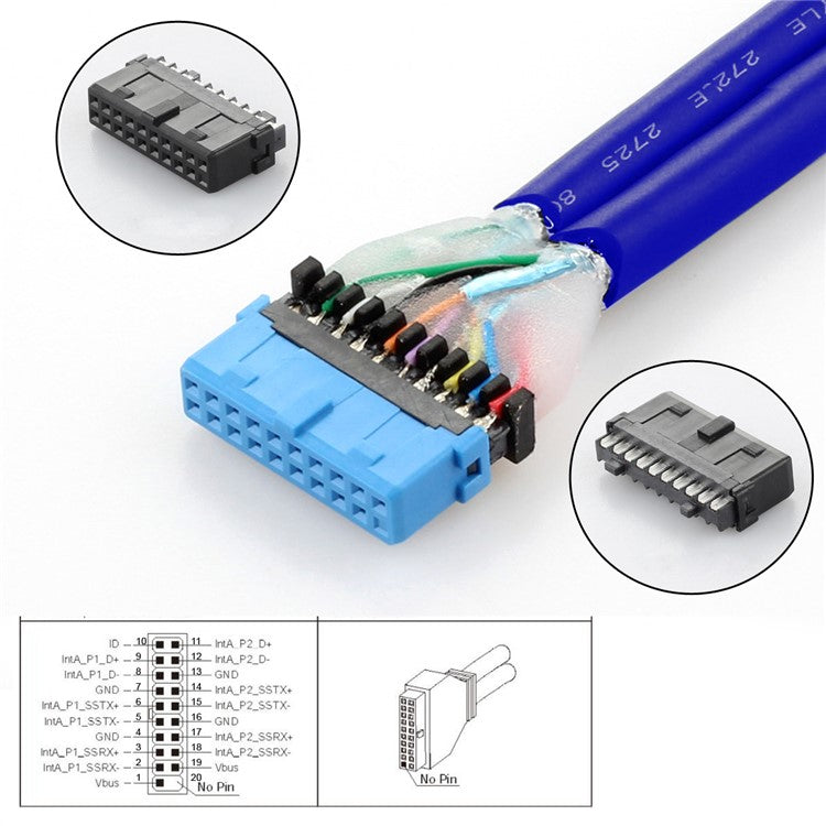 U3-066-U2 Internal Four USB2.0 & USB 3.0 Female Mount Panel to Motherboard 9-pin 19-pin 20-pin Baffle Cable