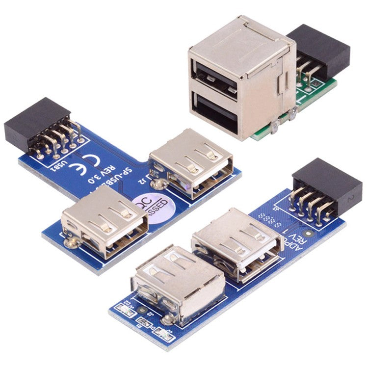 U2-075-9P 3Pcs / Set 9Pin USB2.0 Motherboard Front Panel Header Female to Dual USB Female Adapter Vertical / Horizontal Type