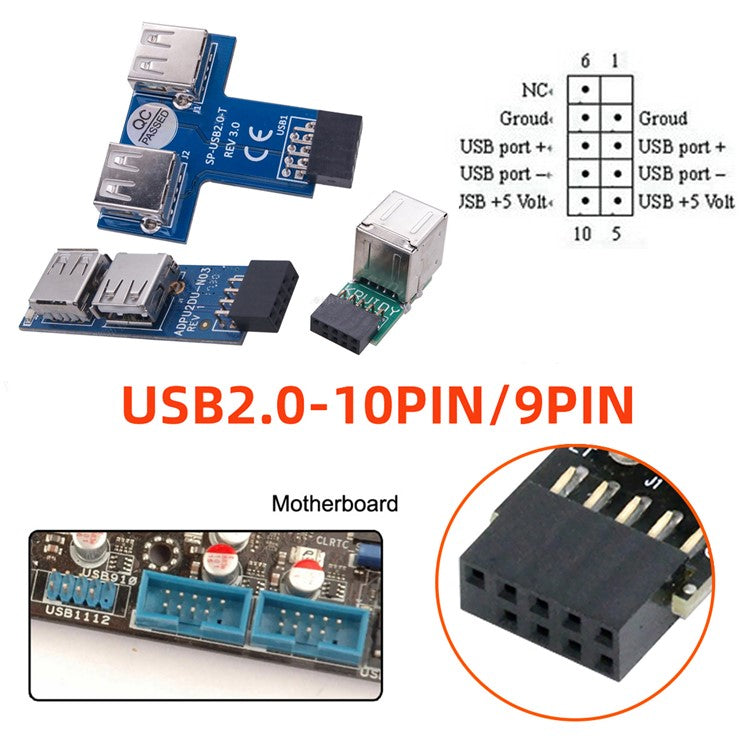 U2-075-9P 3Pcs / Set 9Pin USB2.0 Motherboard Front Panel Header Female to Dual USB Female Adapter Vertical / Horizontal Type