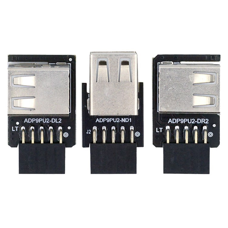 U2-075-2P 3Pcs / Set 9Pin / 10Pin Motherboard Front Panel Header Female to Dual USB 2.0 Female Adapter, Straight+Left+Right Angle
