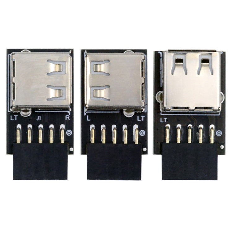 U2-075-1P 3Pcs / Set 9Pin / 10Pin Motherboard Front Panel Header Female to Single USB 2.0 Female Adapter, Straight+Left+Right Angle