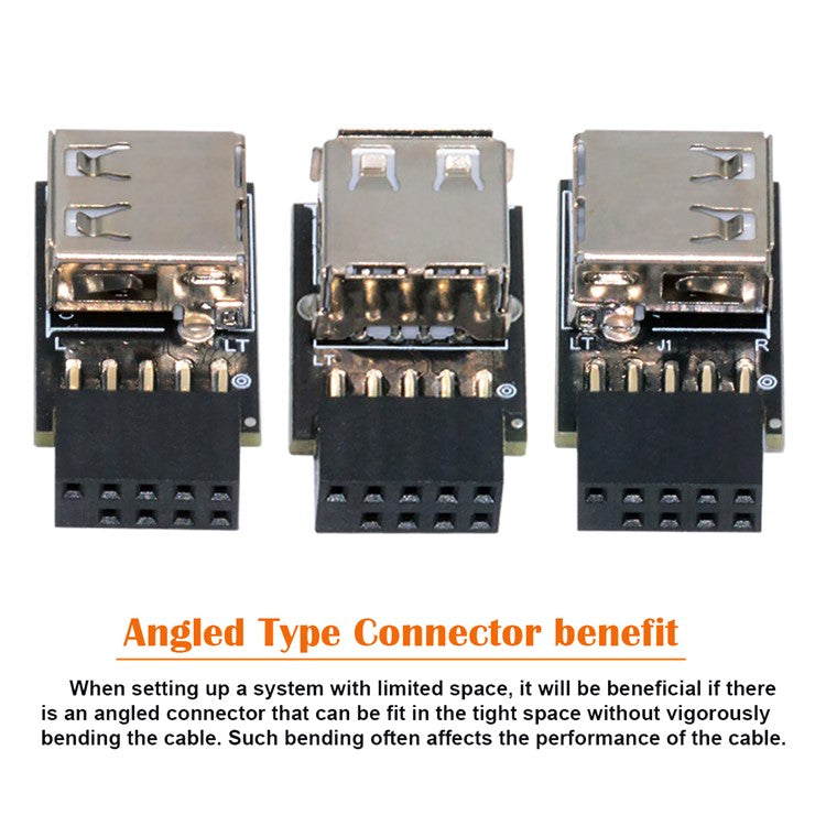 U2-075-1P 3Pcs / Set 9Pin / 10Pin Motherboard Front Panel Header Female to Single USB 2.0 Female Adapter, Straight+Left+Right Angle