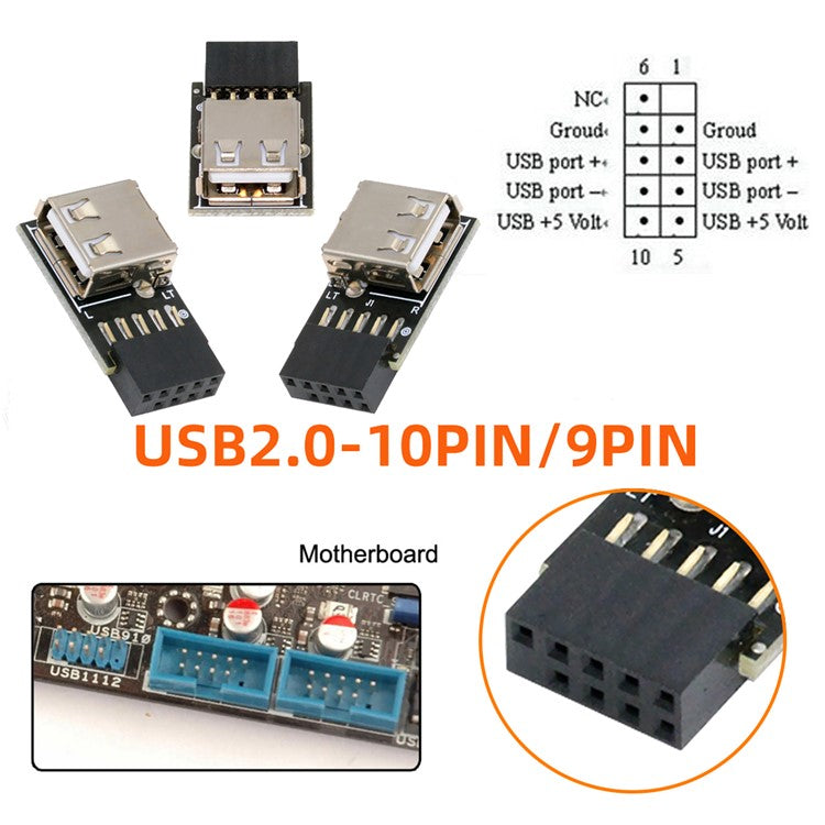 U2-075-1P 3Pcs / Set 9Pin / 10Pin Motherboard Front Panel Header Female to Single USB 2.0 Female Adapter, Straight+Left+Right Angle