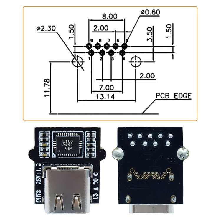CN-031 DIY Type-C Female Socket Connector with VL160 Chipset Replace for USB3.0 Type-A DIP Female