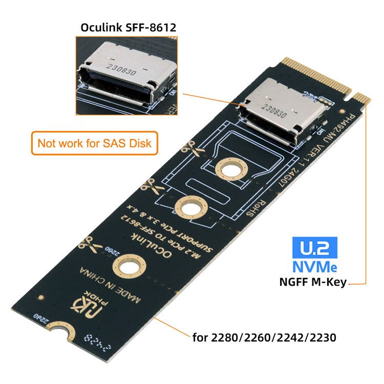 SF-023-2280BK 2280 PCI-E4.0 M.2 M-Key to Oculink SFF-8612 SFF-8611 Vertical Host Adapter