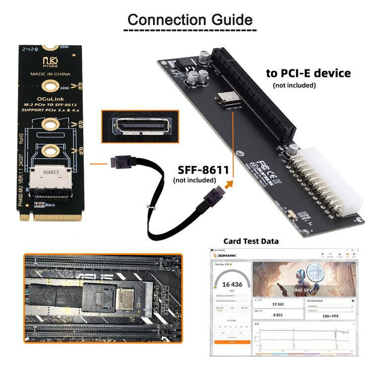 SF-023-2280BK 2280 PCI-E4.0 M.2 M-Key to Oculink SFF-8612 SFF-8611 Vertical Host Adapter