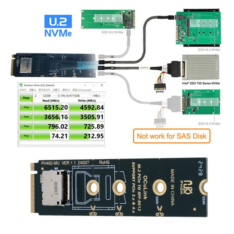 SF-023-2280BK 2280 PCI-E4.0 M.2 M-Key to Oculink SFF-8612 SFF-8611 Vertical Host Adapter