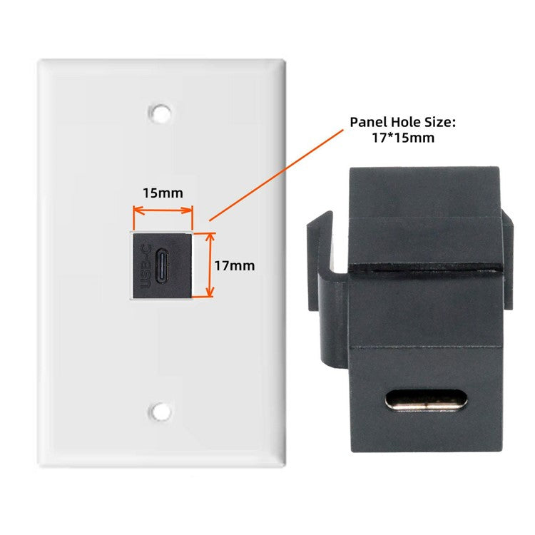 U2-078-CFCF USB 2.0 Type-C Female to Female Extension Keystone Adapter for Wall Plate Panel USB Cable