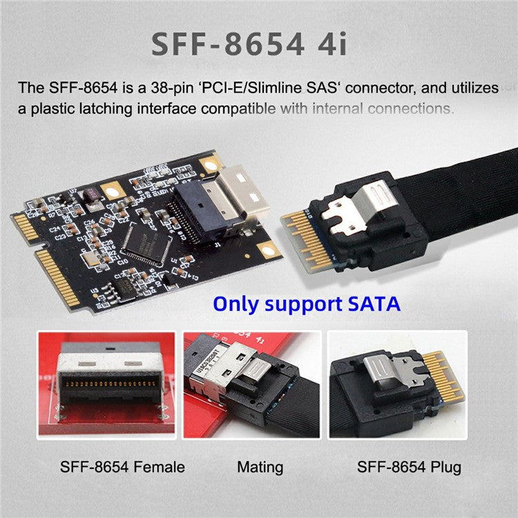 EP-047-8654 ASM1064 Mini PCI-E to Slimline SFF-8654 SATA 3.0 4-Port Adapter 6Gbps Disk Extension Card