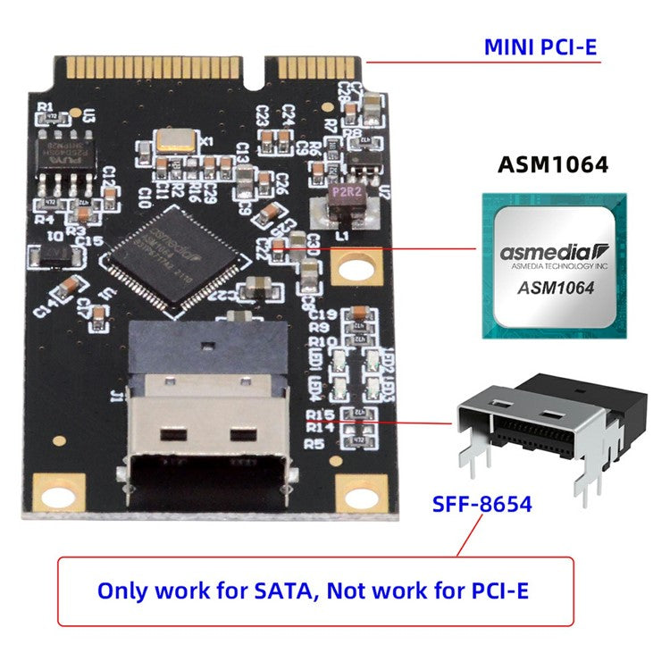 EP-047-8654 ASM1064 Mini PCI-E to Slimline SFF-8654 SATA 3.0 4-Port Adapter 6Gbps Disk Extension Card