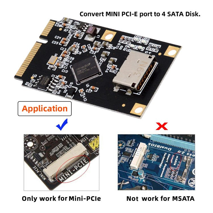 EP-047-8612 Mini PCI-E to Oculink SFF-8612 SFF-8611 SATA 3.0 Four Ports Adapter Card, Chip: ASM1064