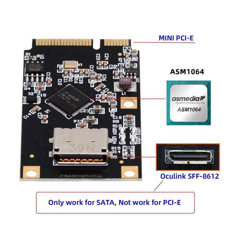 EP-047-8612 Mini PCI-E to Oculink SFF-8612 SFF-8611 SATA 3.0 Four Ports Adapter Card, Chip: ASM1064