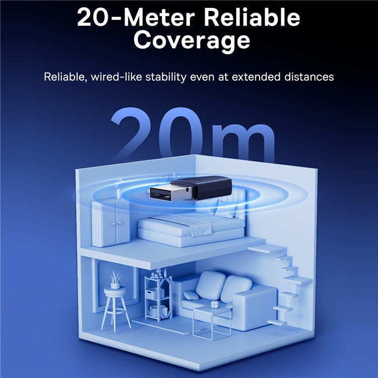 BASEUS Encok BA04+ USB Bluetooth Adapter 20m Long Range Wireless Dongle - Black