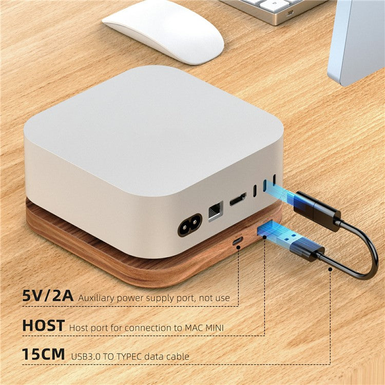 AJM4-H For Mac Mini M4 / M4 Pro Wooden Expansion Dock USB 3.0 Hub Stand with TF / SD Card Reader Base