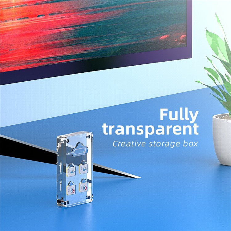 AJCX05SIM Micro SIM Card Storage Box 6 Slots Transparent Acrylic Magnetic Ejector Pin Organizer